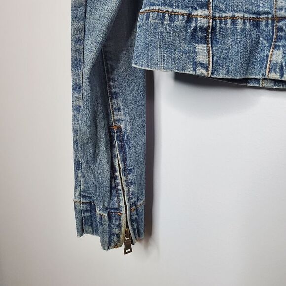 Guess L Jean Jacket Vintage Stretch Denim Light Blue Acid Wash Zip Up - Picture 9 of 16